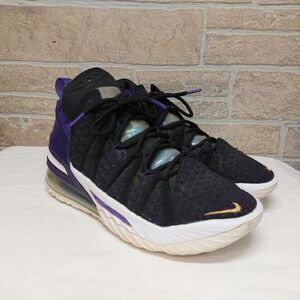 Nike LeBron 18s James CQ9283-004 Shoes Basketball Black Purple and Gold Mens 6